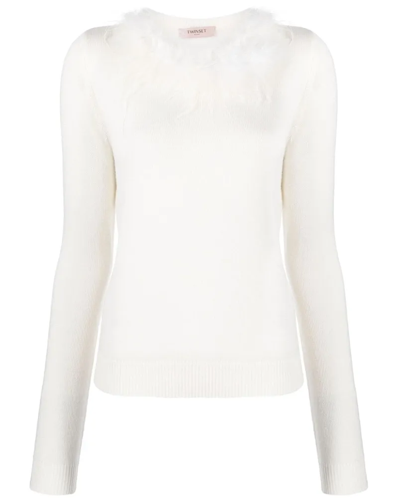 Twin-Set Oberteil mit Faux Fur - Weiß Weiß