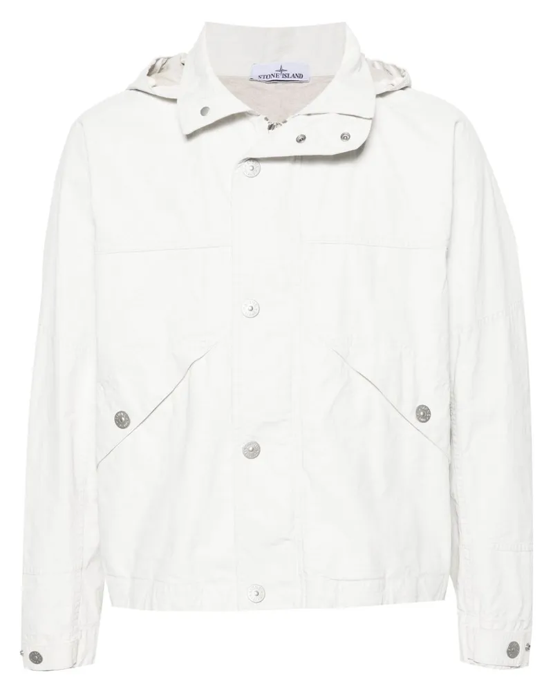 Stone Island Kapuzenjacke mit Logo-Print - Weiß Weiß