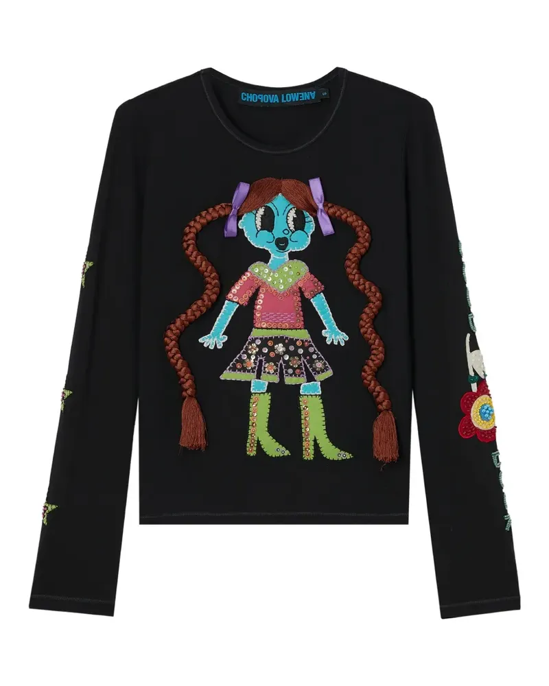CHOPOVA LOWENA Blue Emma Langarmshirt mit Perlen - Schwarz Schwarz