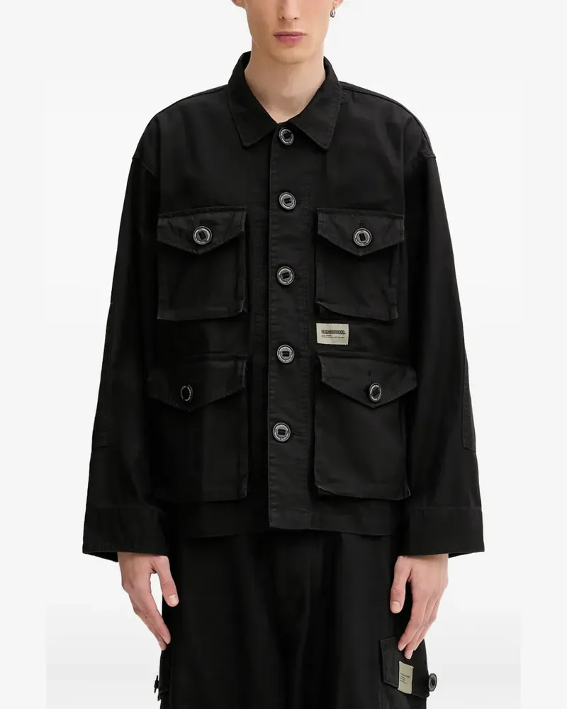 Neighborhood Hemdjacke mit aufgesetzten Taschen - Schwarz Schwarz