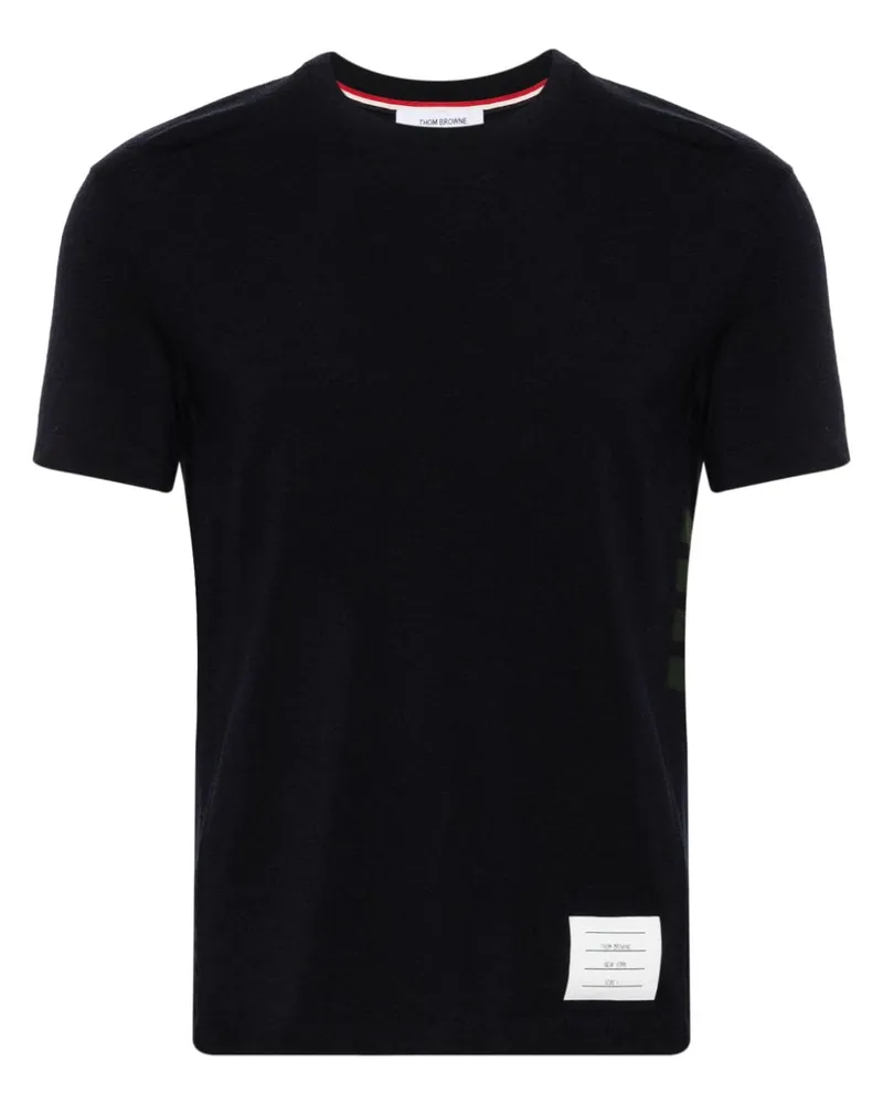 Thom Browne Woll-T-Shirt mit Streifendetail Blau