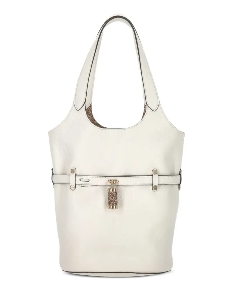 Borbonese Kleine Secchiello Schultertasche mit Schloss - Weiß Weiß
