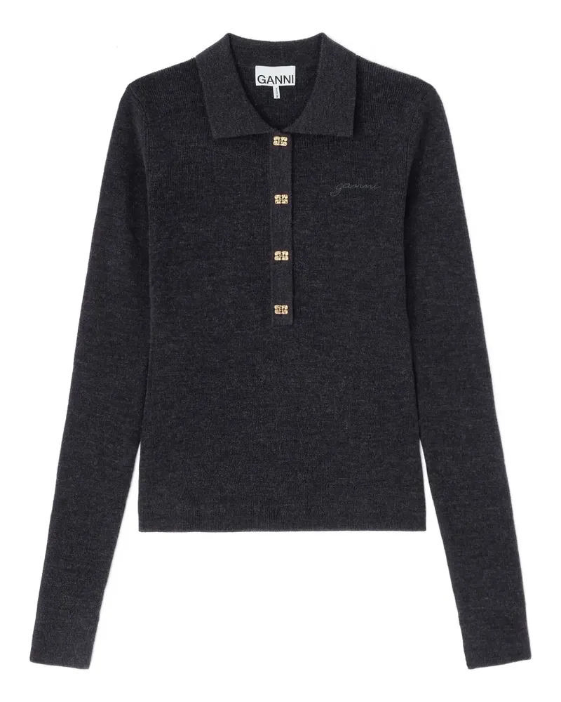 Ganni Poloshirt mit geknöpftem Kragen - Grau Grau