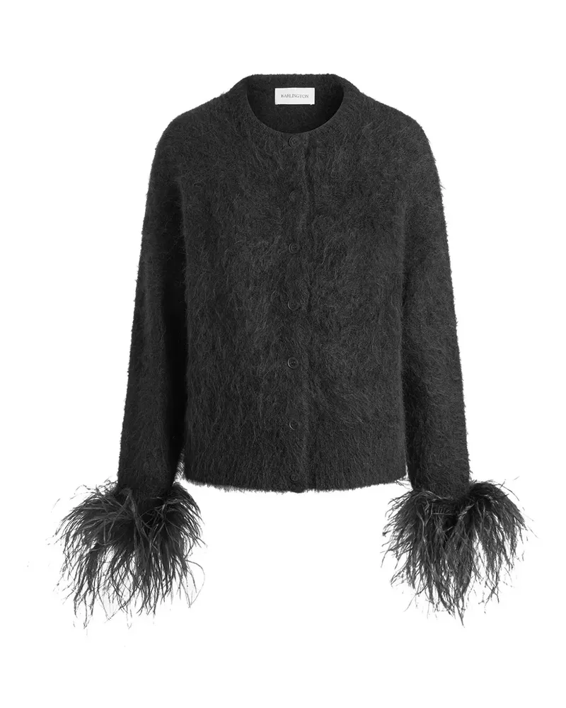 16ARLINGTON Alena Cardigan mit Federbesatz - Schwarz Schwarz