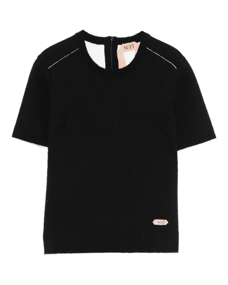 N° 21 Kurzärmeliger Merinopullover mit rundem Ausschnitt - Schwarz Schwarz