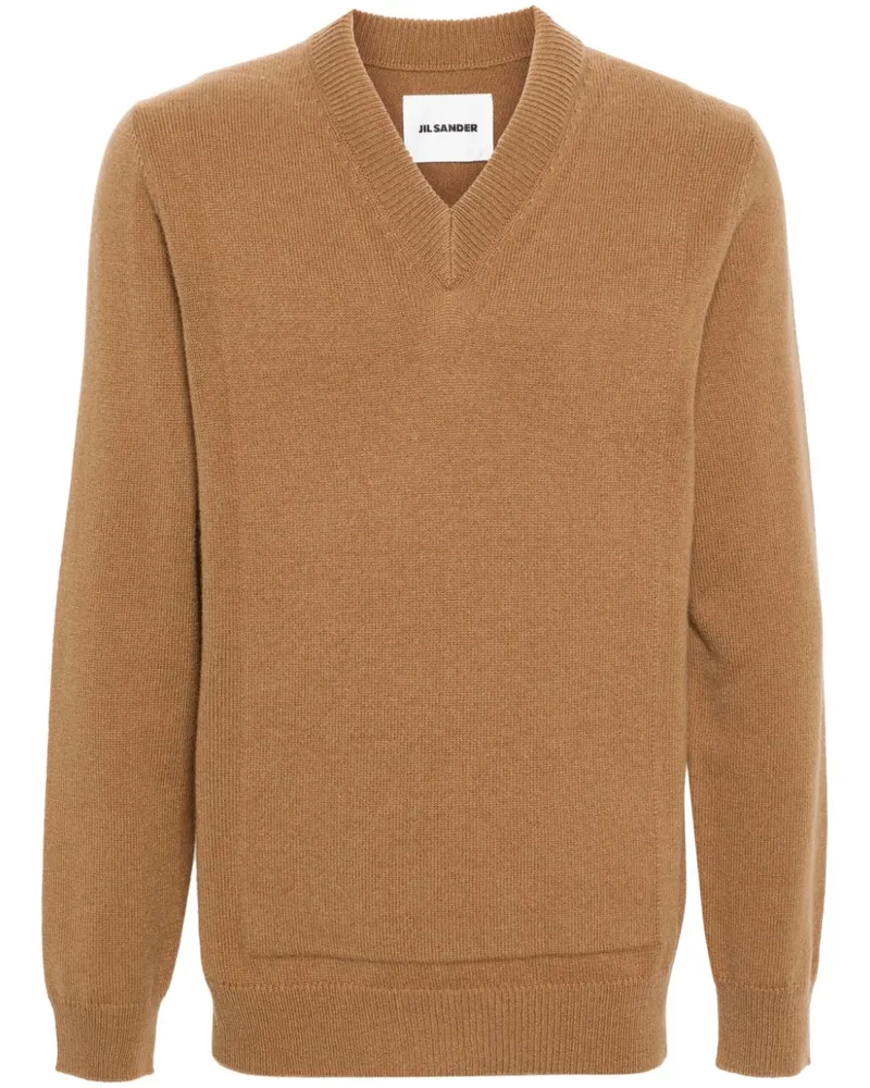 Jil Sander Gerippter Pullover mit V-Ausschnitt - Braun Braun