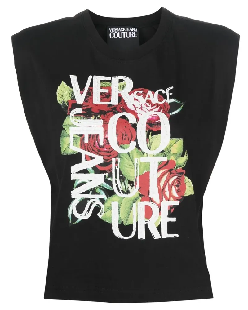 Versace Jeans Top mit Logo-Print - Schwarz Schwarz