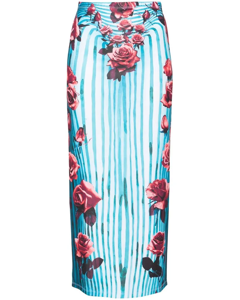 Jean Paul Gaultier Morphing Bleistiftrock mit blumigem Print - Blau Blau