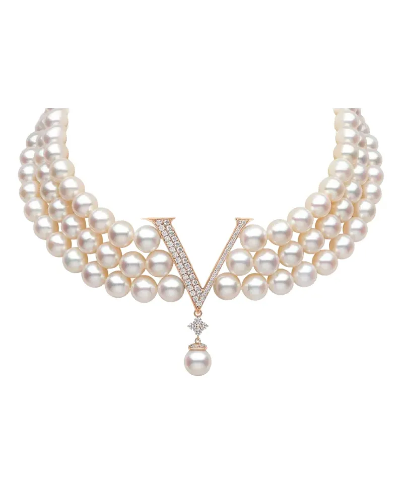 YOKO London 18K rose gold freshwater pearl diamond Y choker - Weiß Weiß