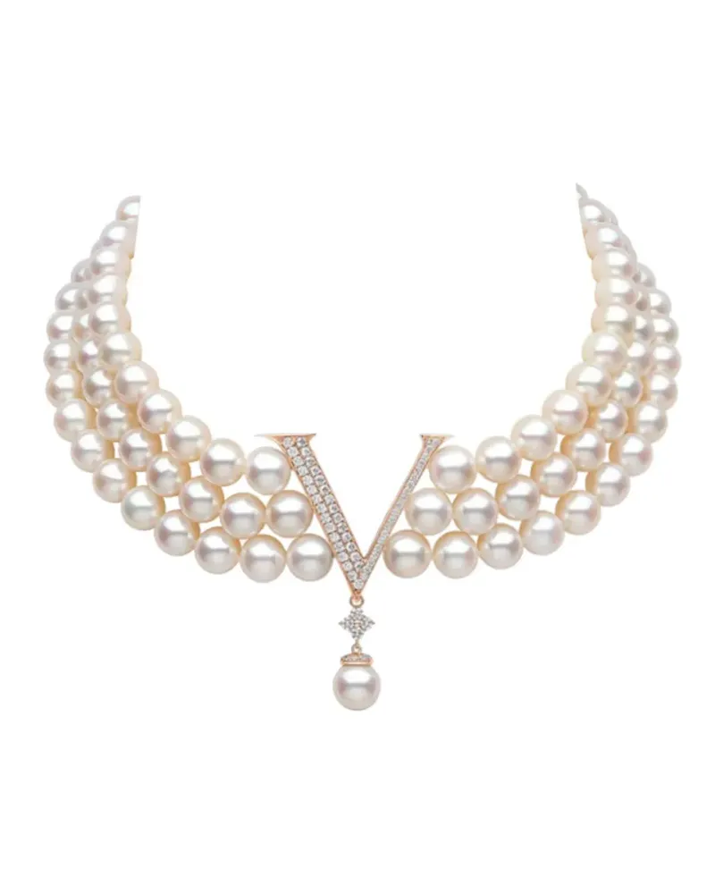 YOKO London 18kt Rotgold-Y-Choker mit Süßwasserperlen und Diamanten - Weiß Weiß
