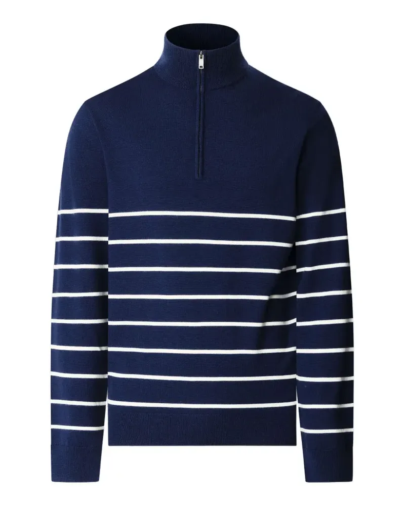 Hackett Gestreifter Pullover mit kurzem Reißverschluss - Blau Blau