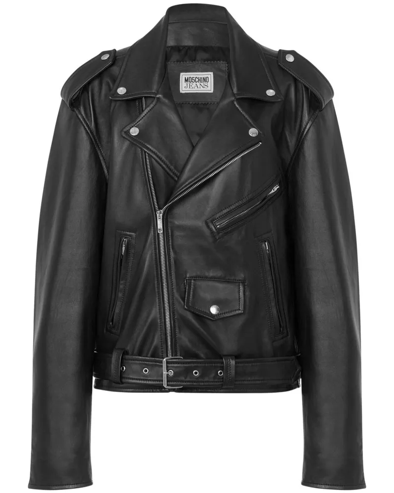 Moschino Klassische Lederjacke - Schwarz Schwarz