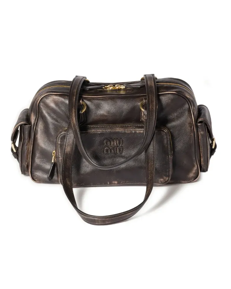 Miu Miu Pocket Tote Bag mit Logo-Prägung - Braun Braun