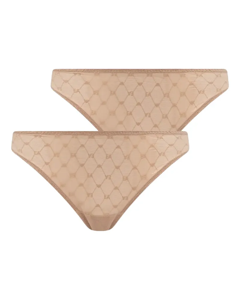 Emporio Armani two-pack of recycled mesh brazilian briefs with all-over eagle logo - Nude Nude