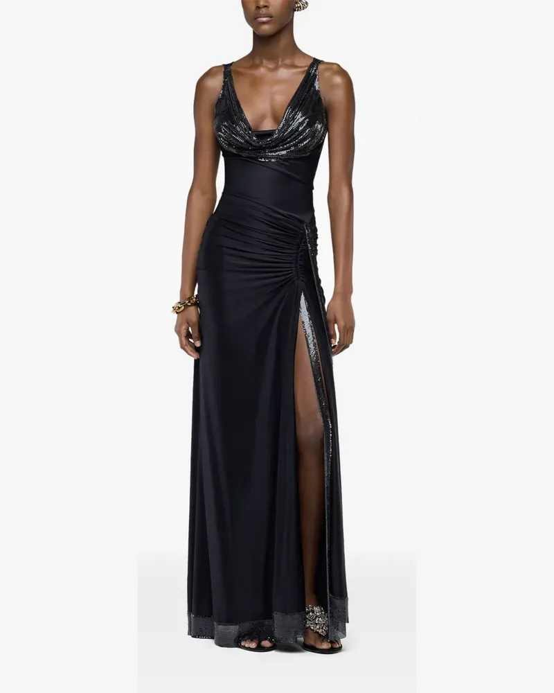 Paco Rabanne mesh-panel cowl-neck maxi dress - Schwarz Schwarz
