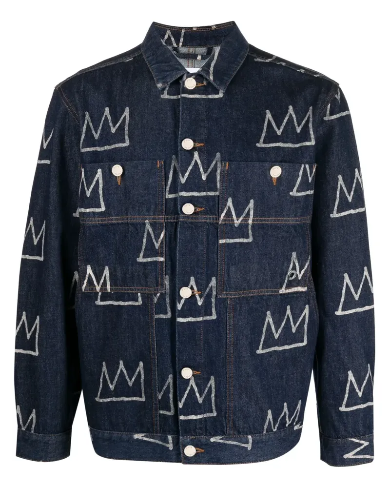 Études Studio Jeansjacke mit Kronen-Print - Blau Blau