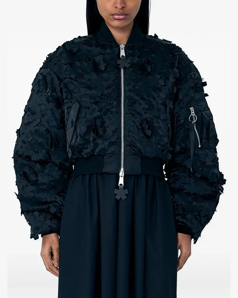 Cecilie Bahnsen x Alpha CB MA-1 Bomberjacke mit Blumenapplikation - Schwarz Schwarz