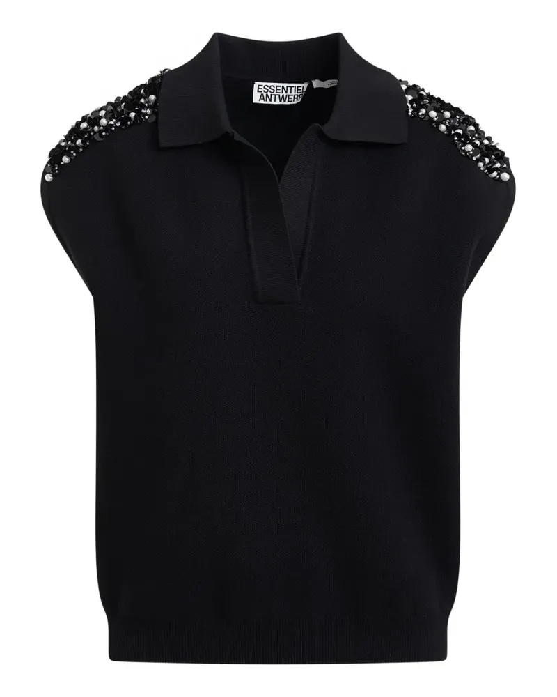 Essentiel Poloshirt mit Pailletten - Schwarz Schwarz