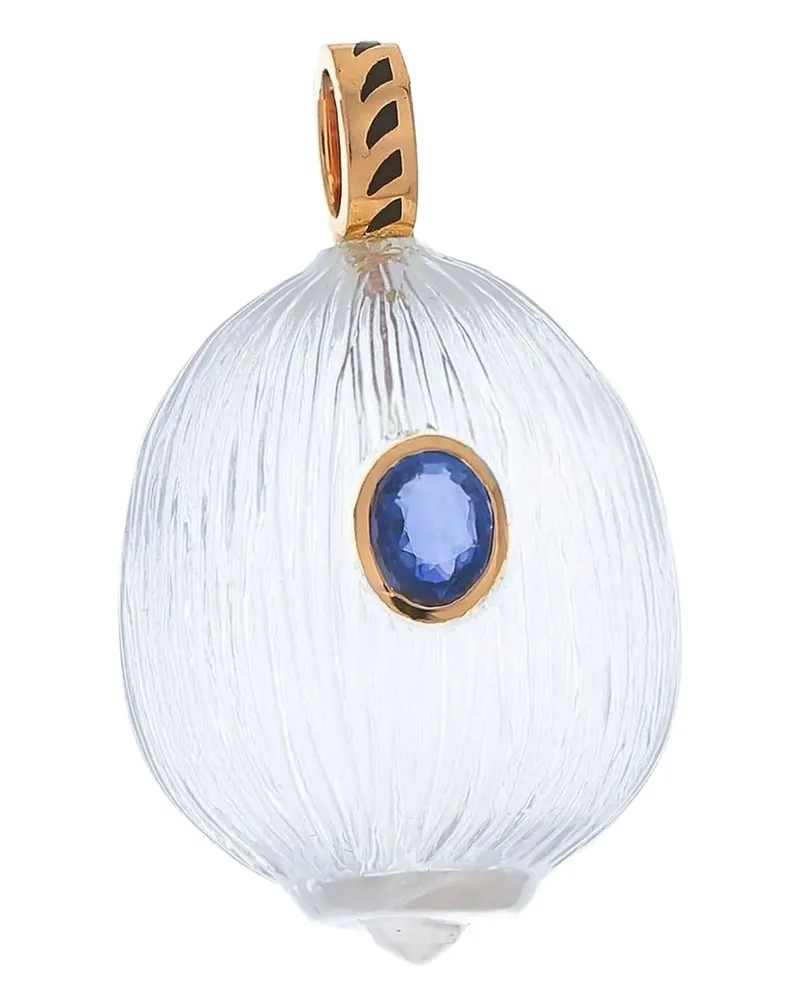 DEZSO 18K rose gold Classic Carved Coquite Shell quartz and sapphire charm - Rosa Rosa