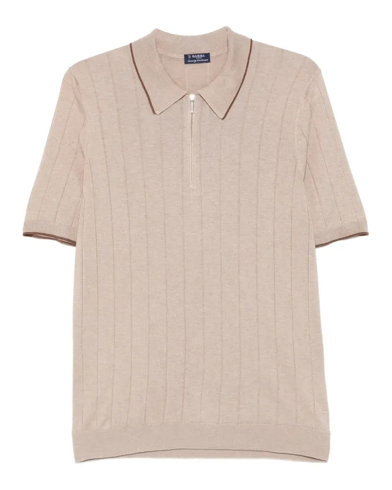 BARBA ribbed-knit half-zip polo shirt - Nude Nude