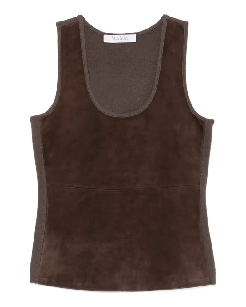Max Mara Oberteil mit U-Ausschnitt und Wildledereinsätzen - Braun Braun