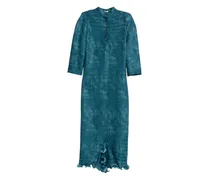 Geknöpftes Midikleid mit Rüschen - Blau