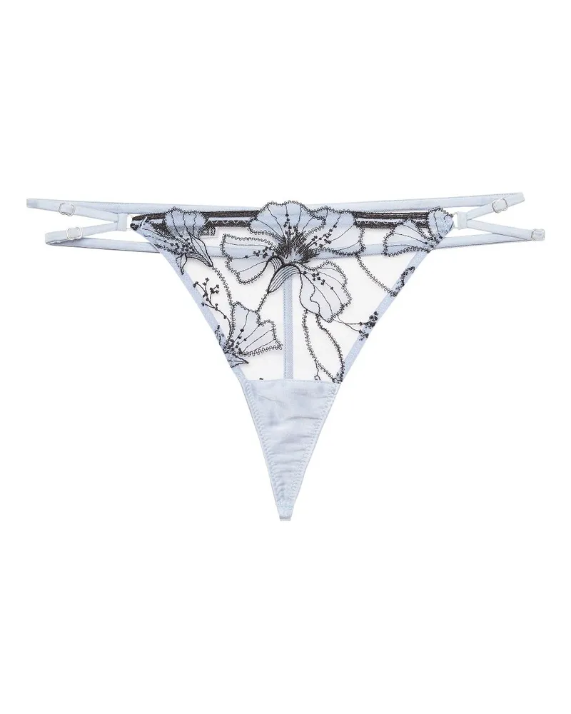 Fleur Du Mal Bestickter Harper G-String - Blau Blau