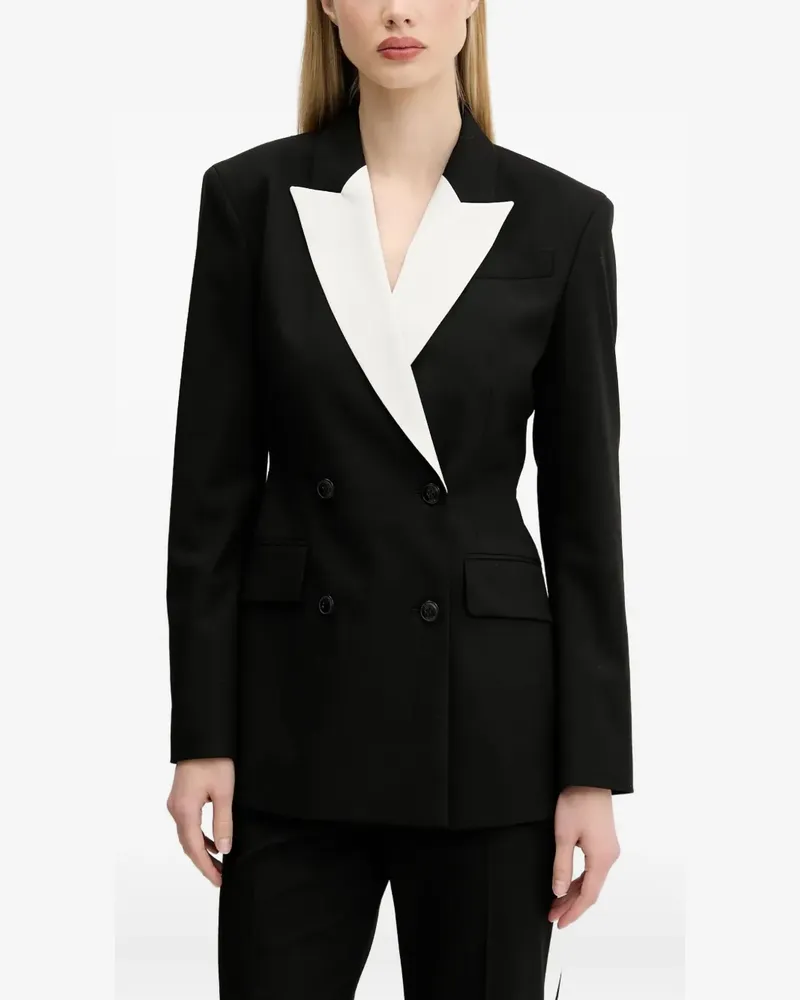 HUGO BOSS Doppelreihiger Blazer mit Kontrastkragen - Schwarz Schwarz
