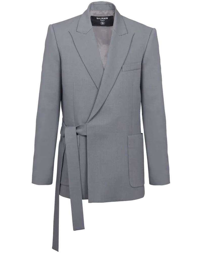 Balmain Doppelkrepp-Sakko mit seitlichem Gürtel Grau