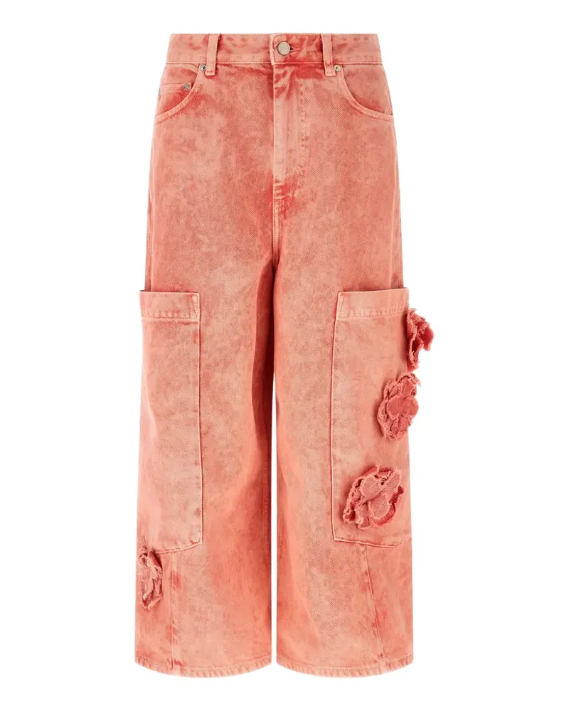 Ganni floral-appliqué cargo jeans - Orange Orange