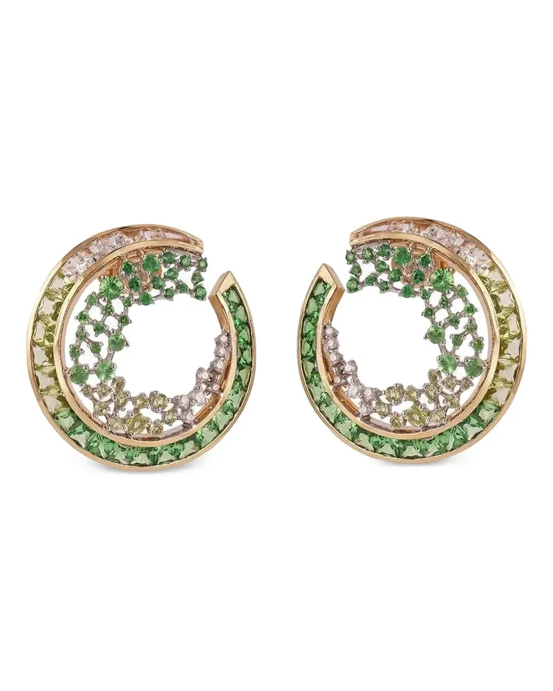 Ananya 18kt Scatter Gelbgoldcreolen mit Tsavorit und Diamanten Gold