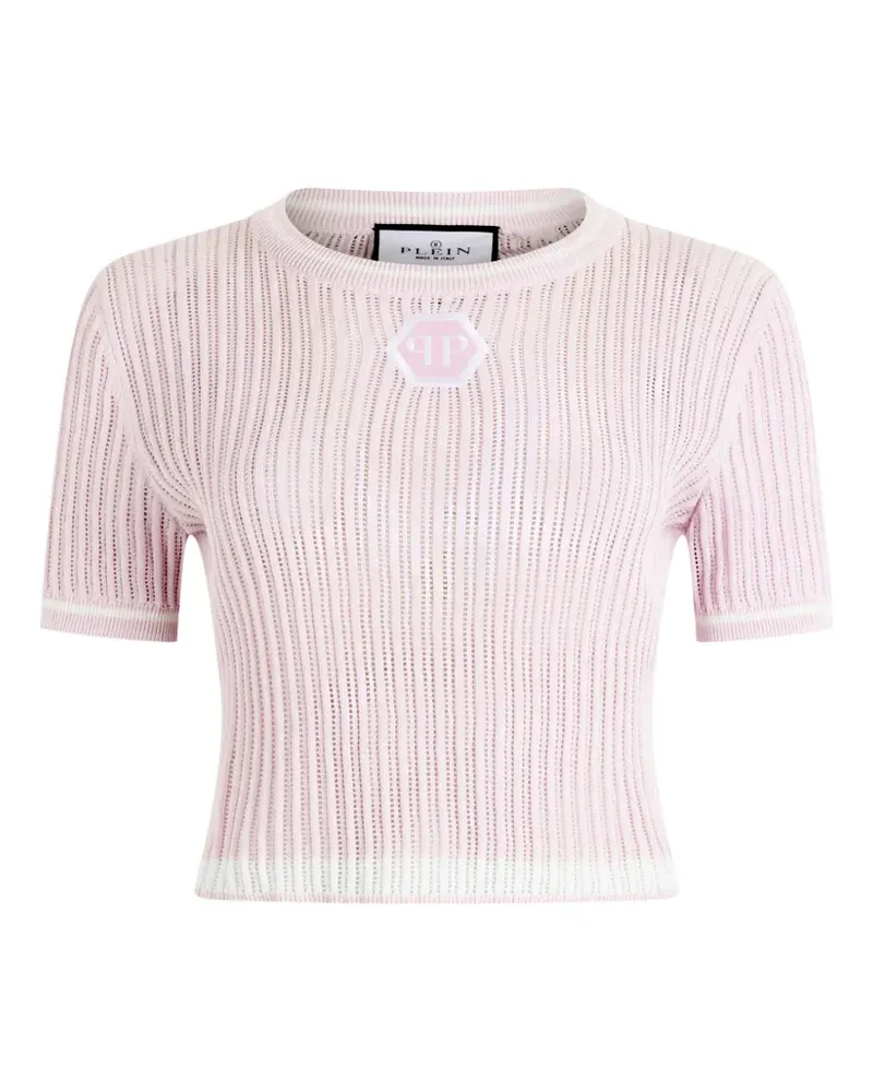 Philipp Plein Gestricktes T-Shirt mit Logo-Patch - Rosa Rosa