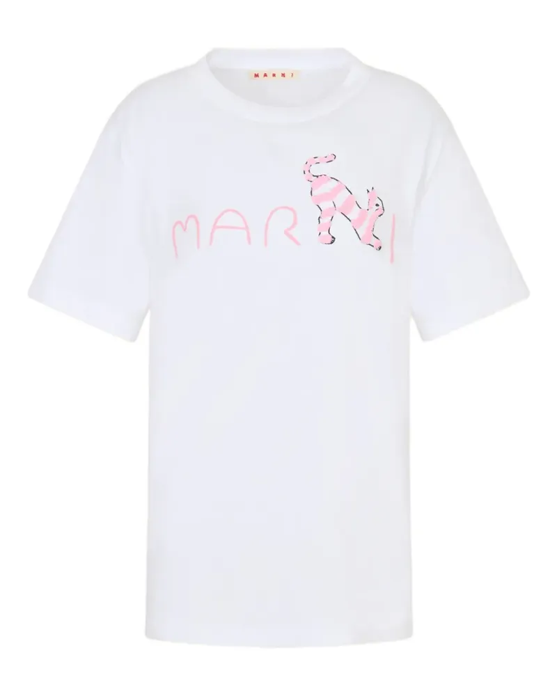 Marni T-Shirt mit beflocktem Logo-Print - Weiß Weiß