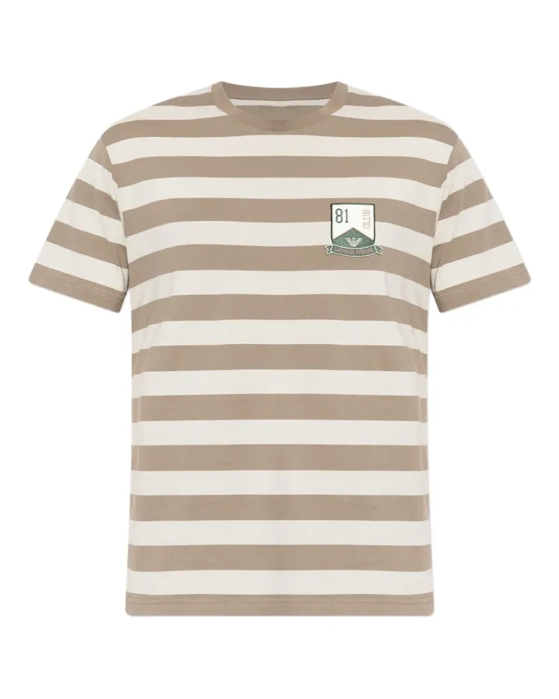 Emporio Armani Gestreiftes T-Shirt mit Logo-Patch - Nude Nude