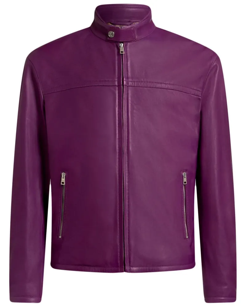 Etro Lederjacke mit Logo - Violett Violett