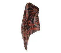Chiffonkleid mit Carretto-Print - Schwarz