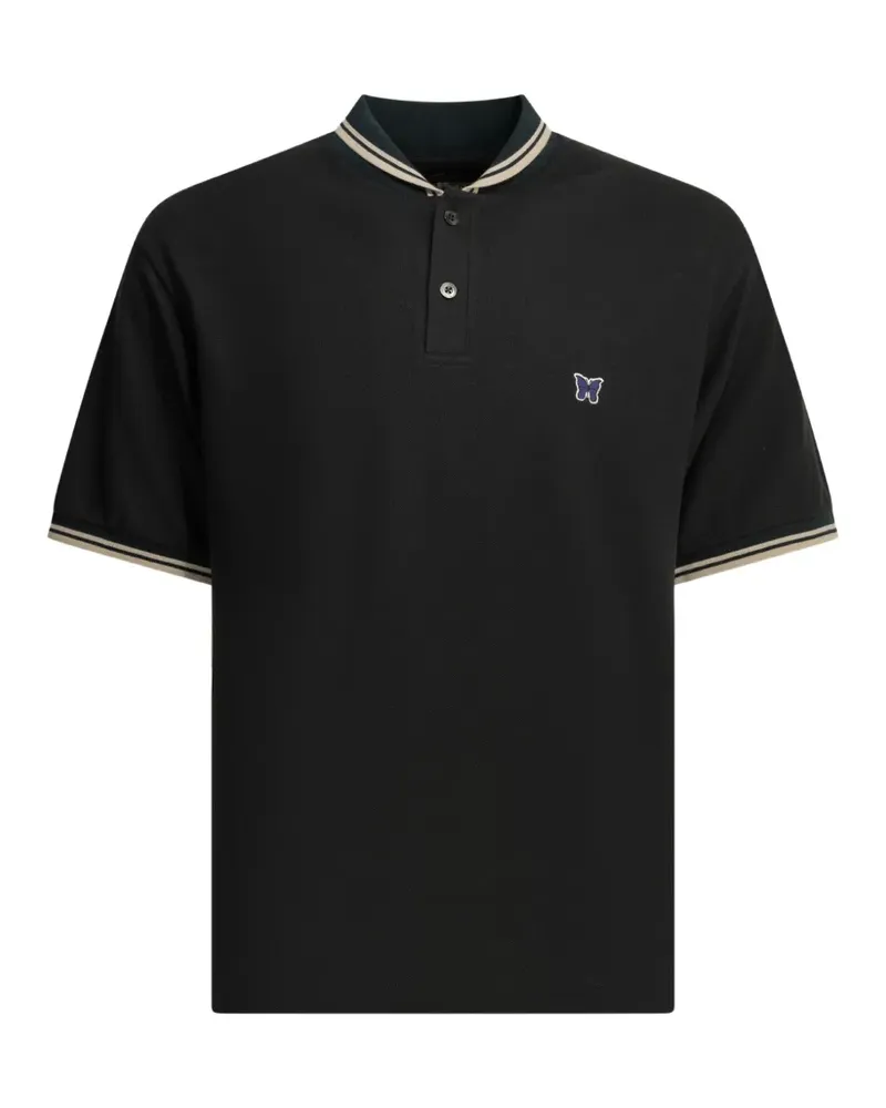 NEEDLES butterfly-embroidered tipped polo shirt - Schwarz Schwarz