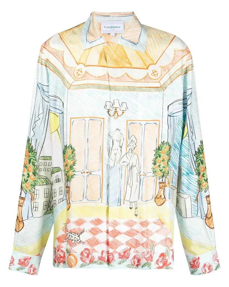 Casablanca Paris Seidenhemd mit Illustrations-Print - Nude Nude
