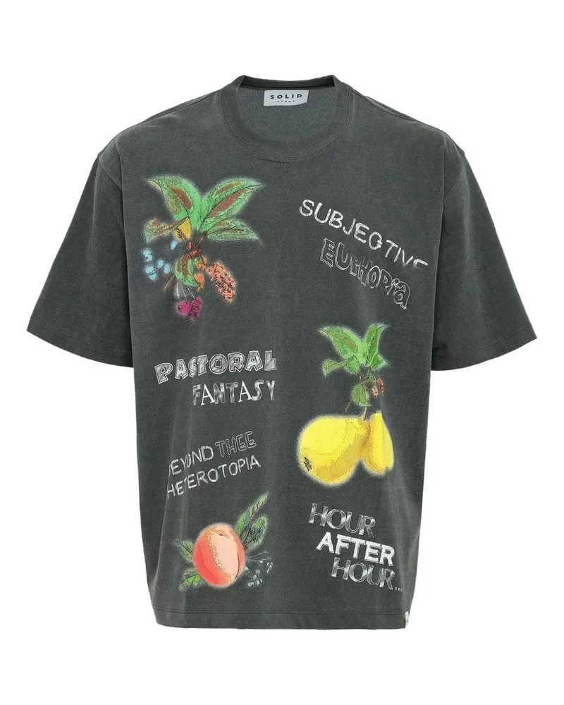 SOLID HOMME T-Shirt mit Früchte-Print - Grau Grau