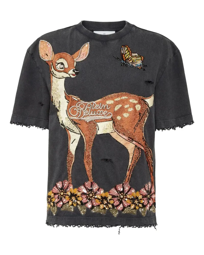 Philipp Plein Pailletten-T-Shirt mit Reh-Print - Schwarz Schwarz