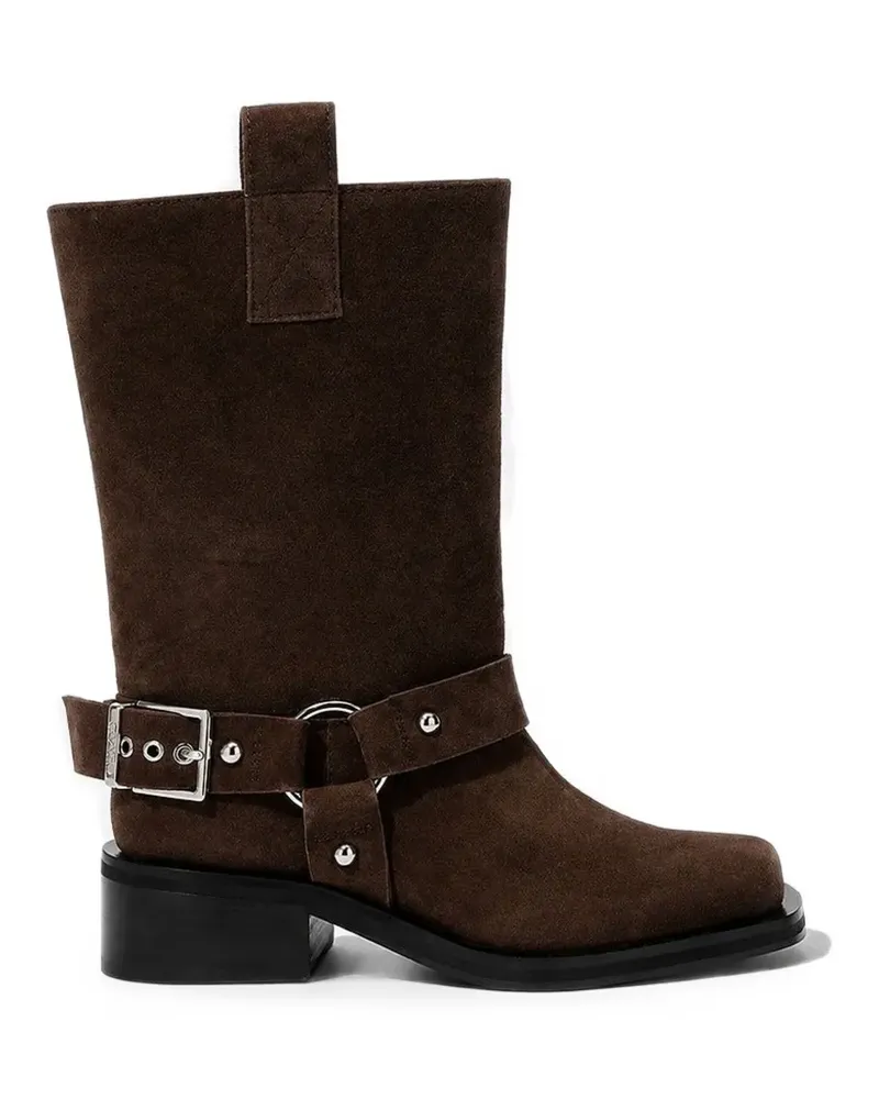 Ganni Halbhohe Bikerstiefel aus braunem Wildleder Braun