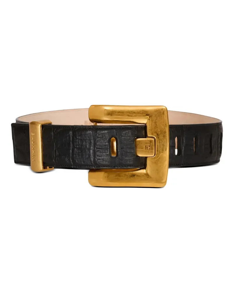 Balmain Anthem Gürtel mit geprägtem Kroko-Print - Schwarz Schwarz