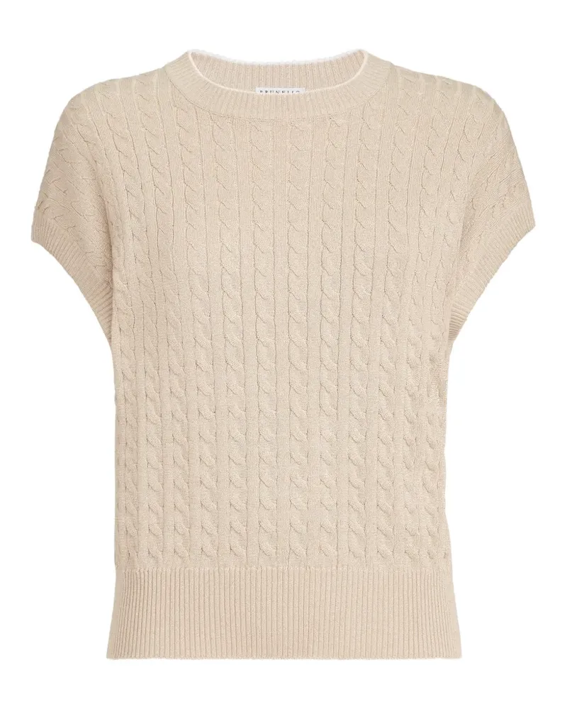 Brunello Cucinelli Zopfstrickpullover aus glitzernder Baumwolle - Nude Nude