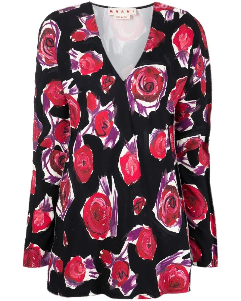 Marni Top mit Rosen-Print - Schwarz Schwarz