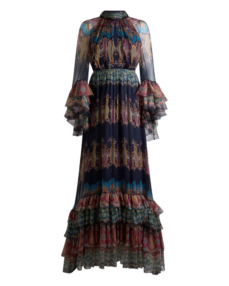 Etro Gerüschtes Kleid mit Paisley-Print - Blau Blau