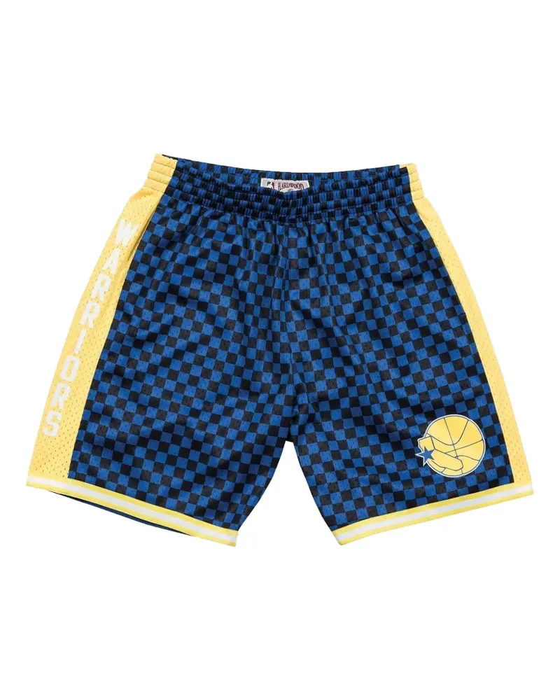 Mitchell & Ness Karierte NBA Golden State Warriors Swingman Shorts - Blau Blau