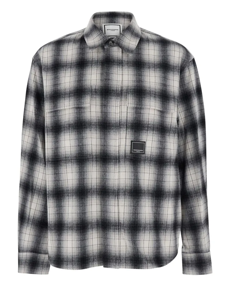 Wooyoungmi Kariertes Hemd mit Logo-Patch - Schwarz Schwarz