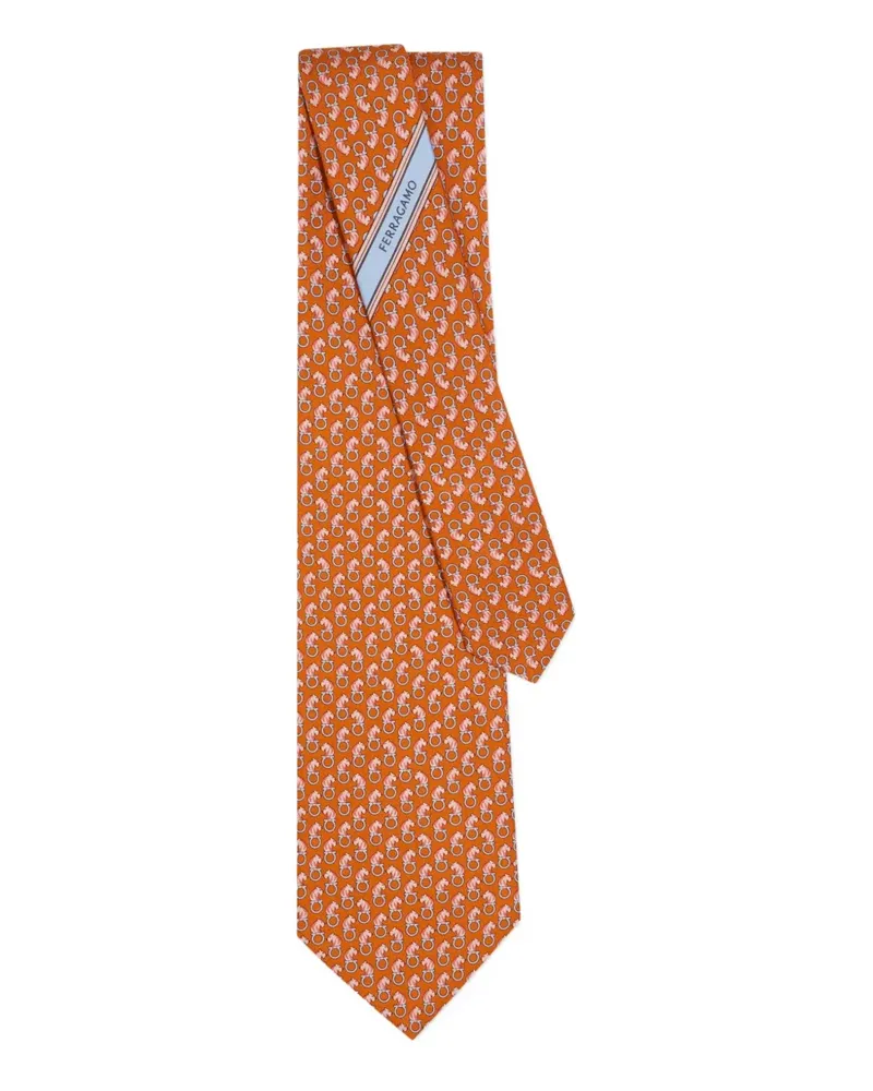 Ferragamo Seidenkrawatte mit Gancini-Print - Orange Orange