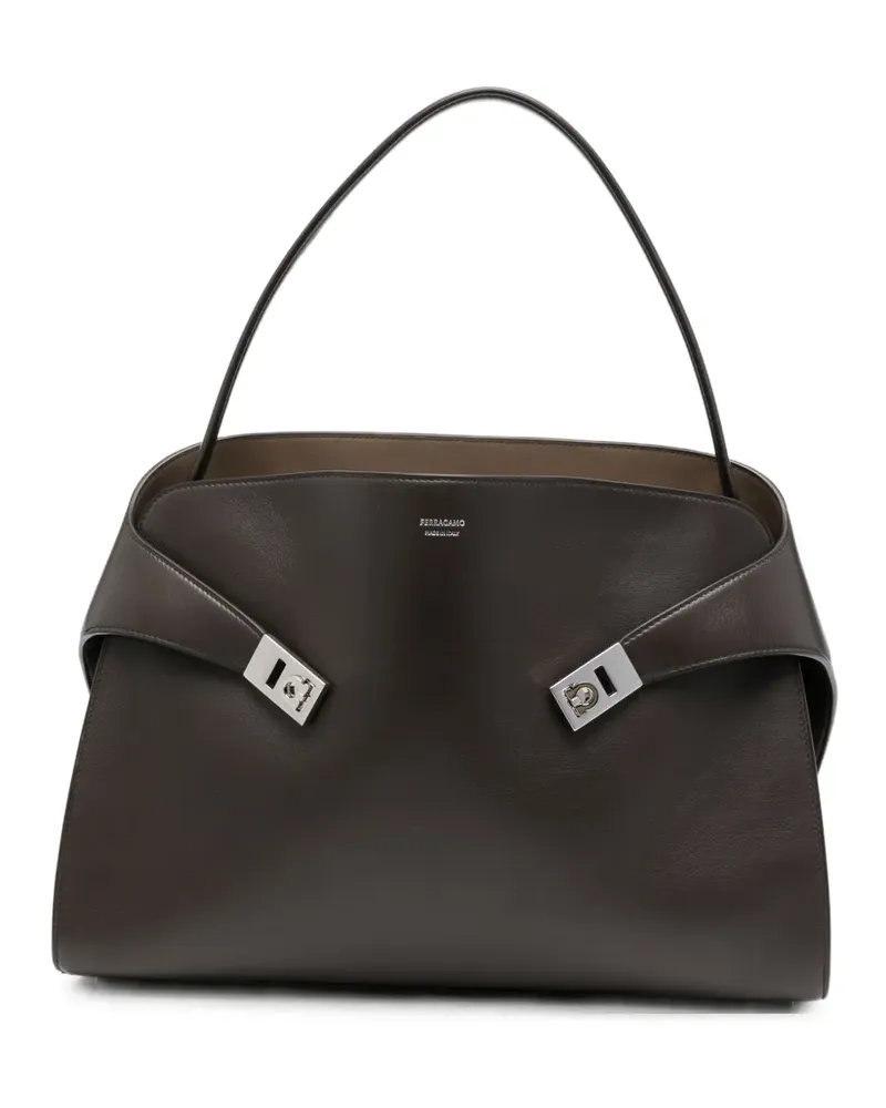 Ferragamo Hug Soft bi-color calfskin shoulder bag - Braun Braun