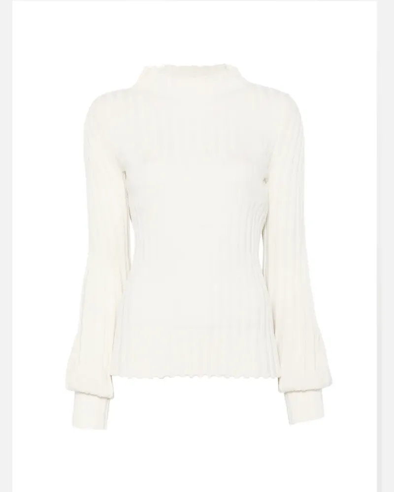 Liviana Conti Gerippter Pullover mit Stehkragen - Weiß Weiß